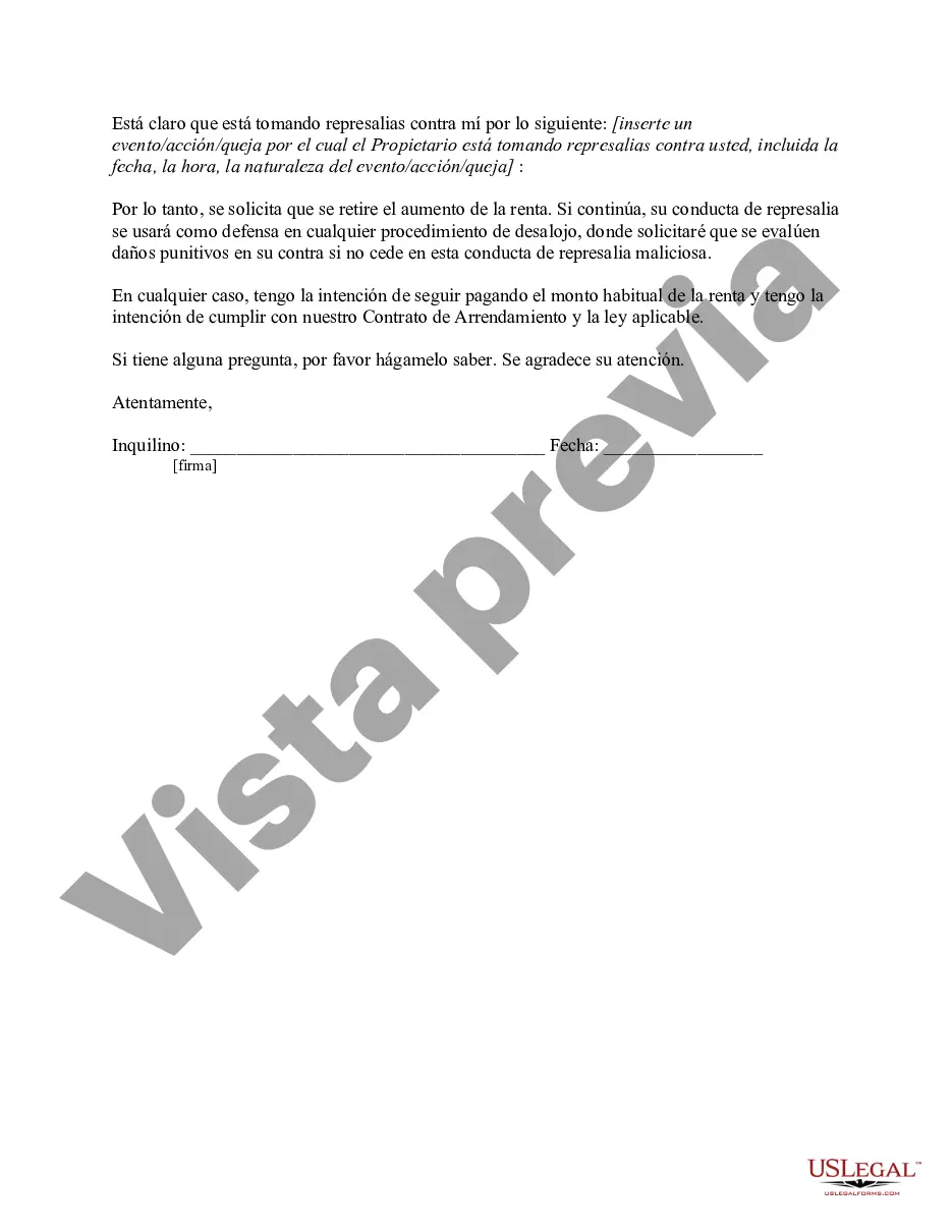 Preview Carta del Inquilino al Propietario que contiene Aviso al propietario para retirar el aumento de alquiler como represalia