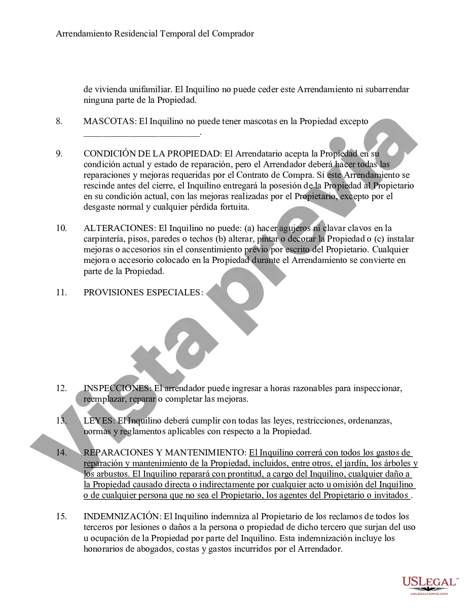 Preview Contrato de Arrendamiento Temporal para el Comprador Potencial de Residencia antes del Cierre