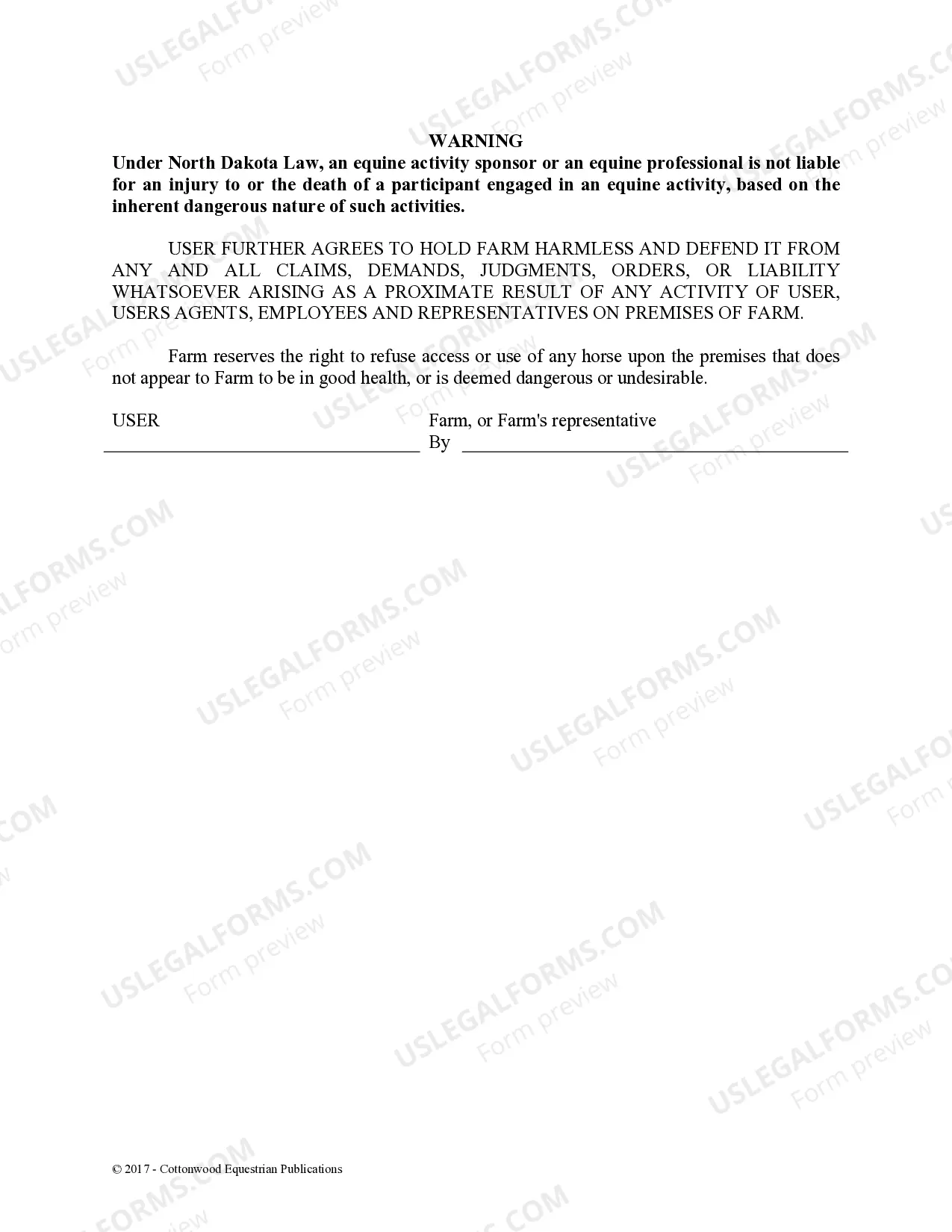 Preview Facility Release Agreement - Show Or Clinic - Horse Equine Forms