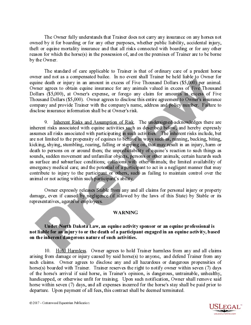 Preview Training Contract - Horse Equine Forms