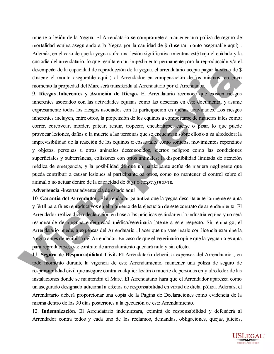 Preview Acuerdo de arrendamiento de yegua de cría de Dakota del Norte