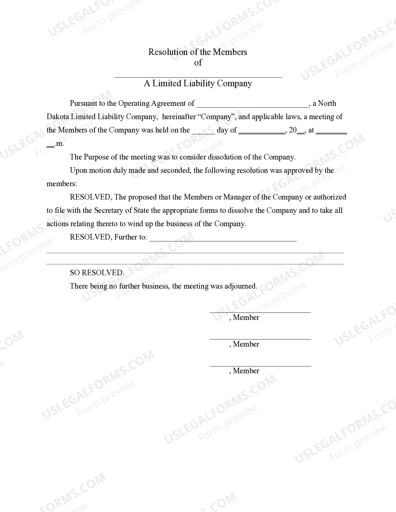 Preview LLC Notices, Resolutions and other Operations Forms Package