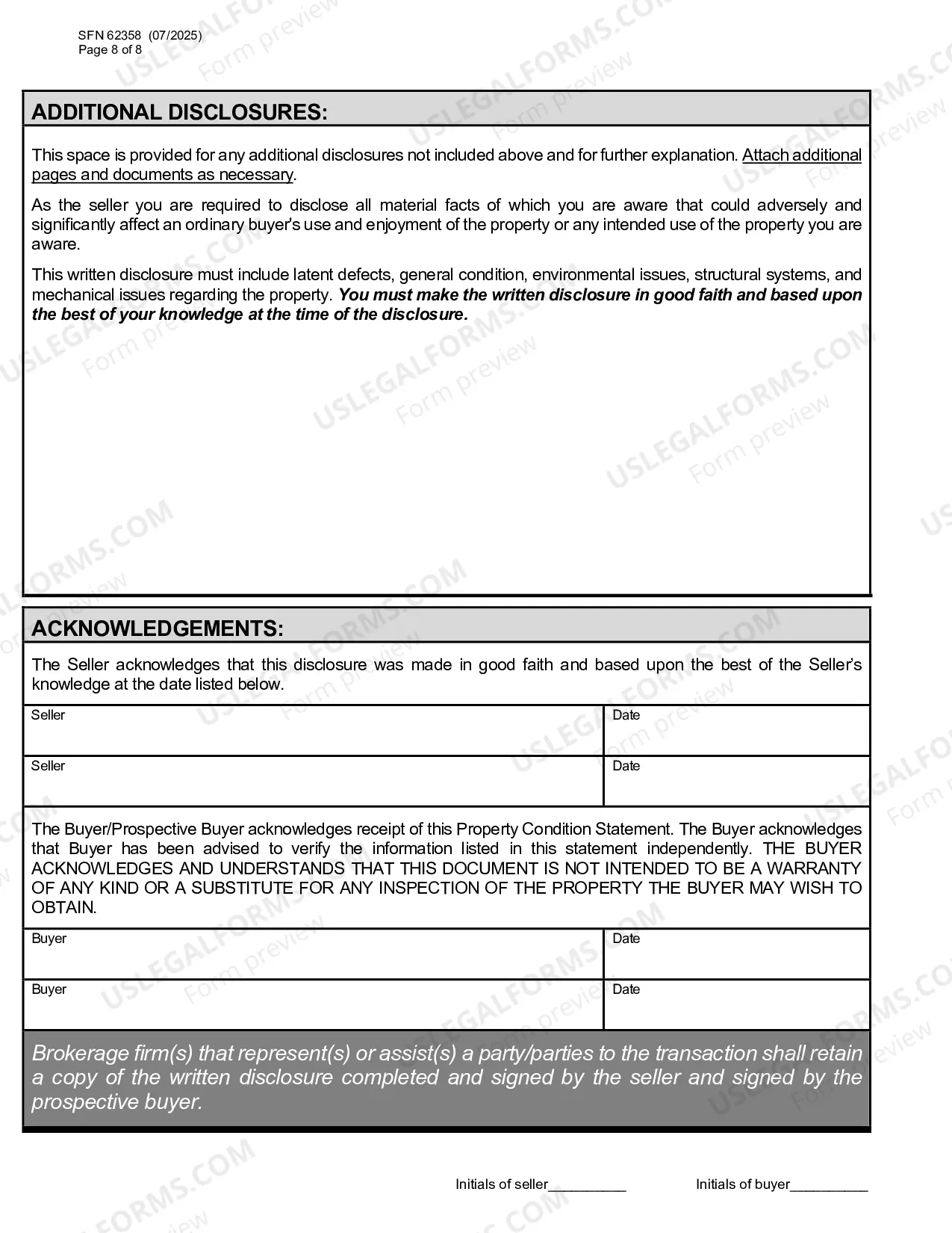 Preview Residential Real Estate Sales Disclosure Statement