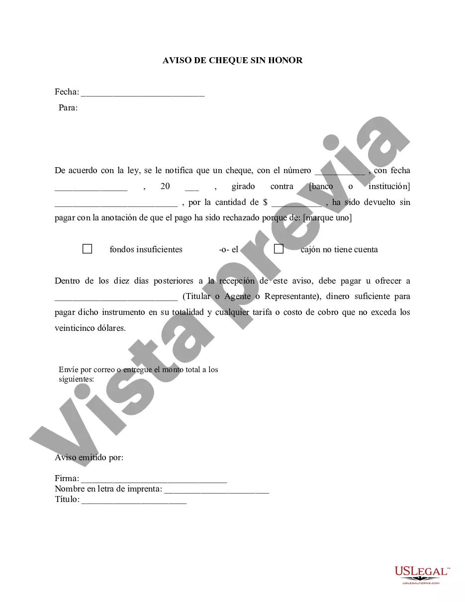 Preview Aviso de cheque sin fondos - Civil - Palabras clave: cheque sin fondos, cheque sin fondos