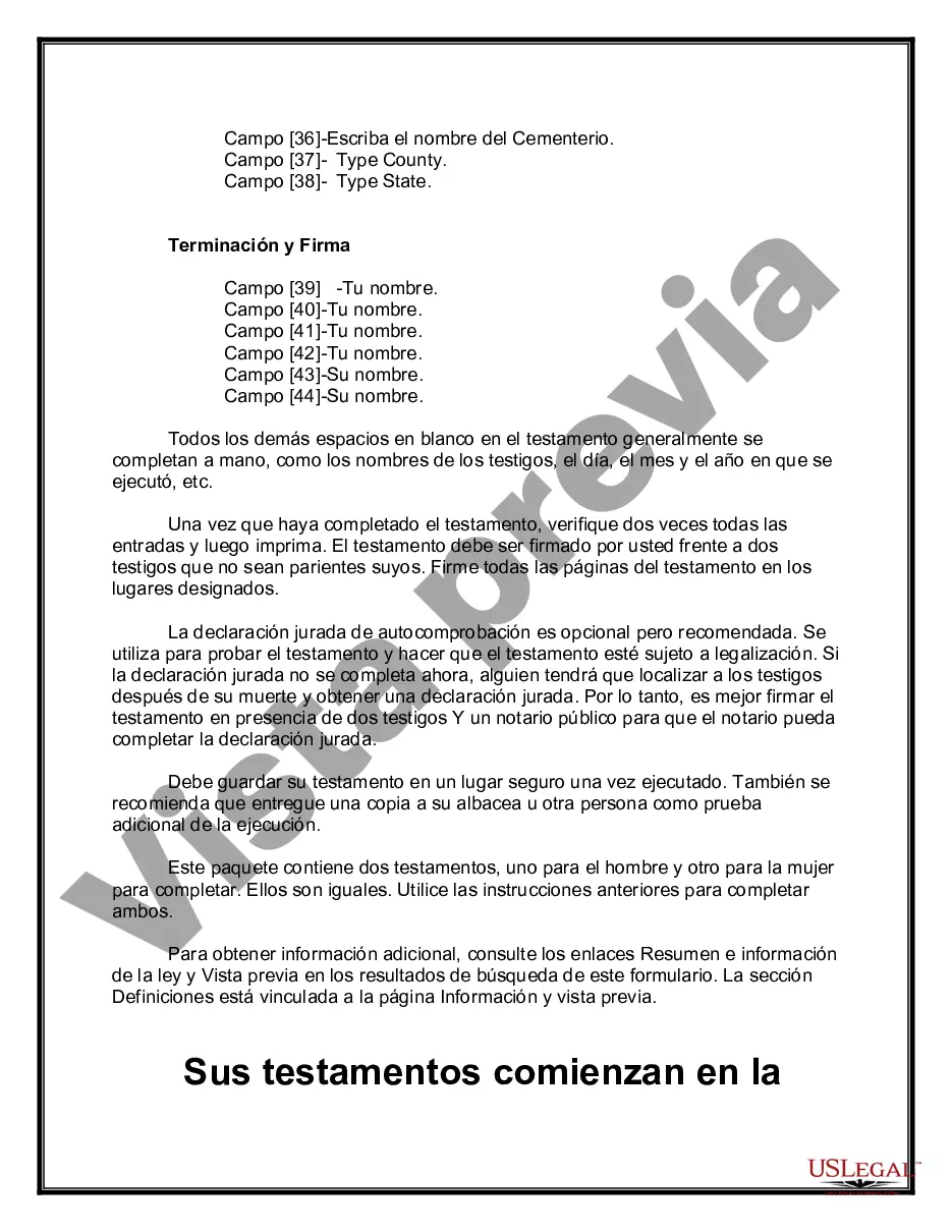 Preview Testamentos mutuos que contienen última voluntad y testamentos para personas solteras que viven juntas sin hijos