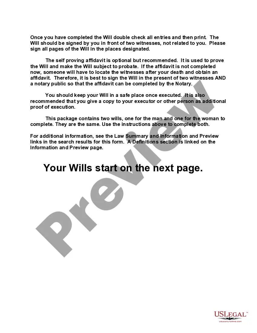 Preview Mutual Wills containing Last Will and Testaments for Man and Woman living together not Married with No Children
