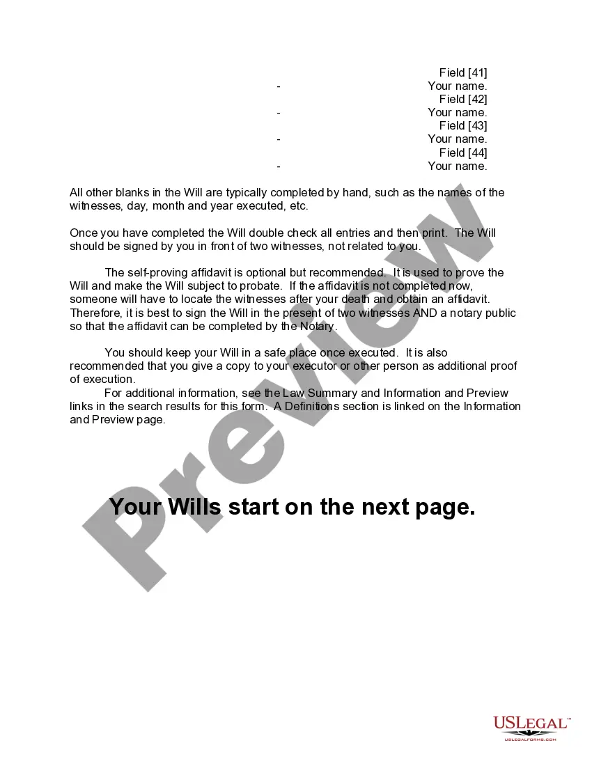 Preview Mutual Wills Package of Last Wills and Testaments for Man and Woman living together not Married with Adult Children