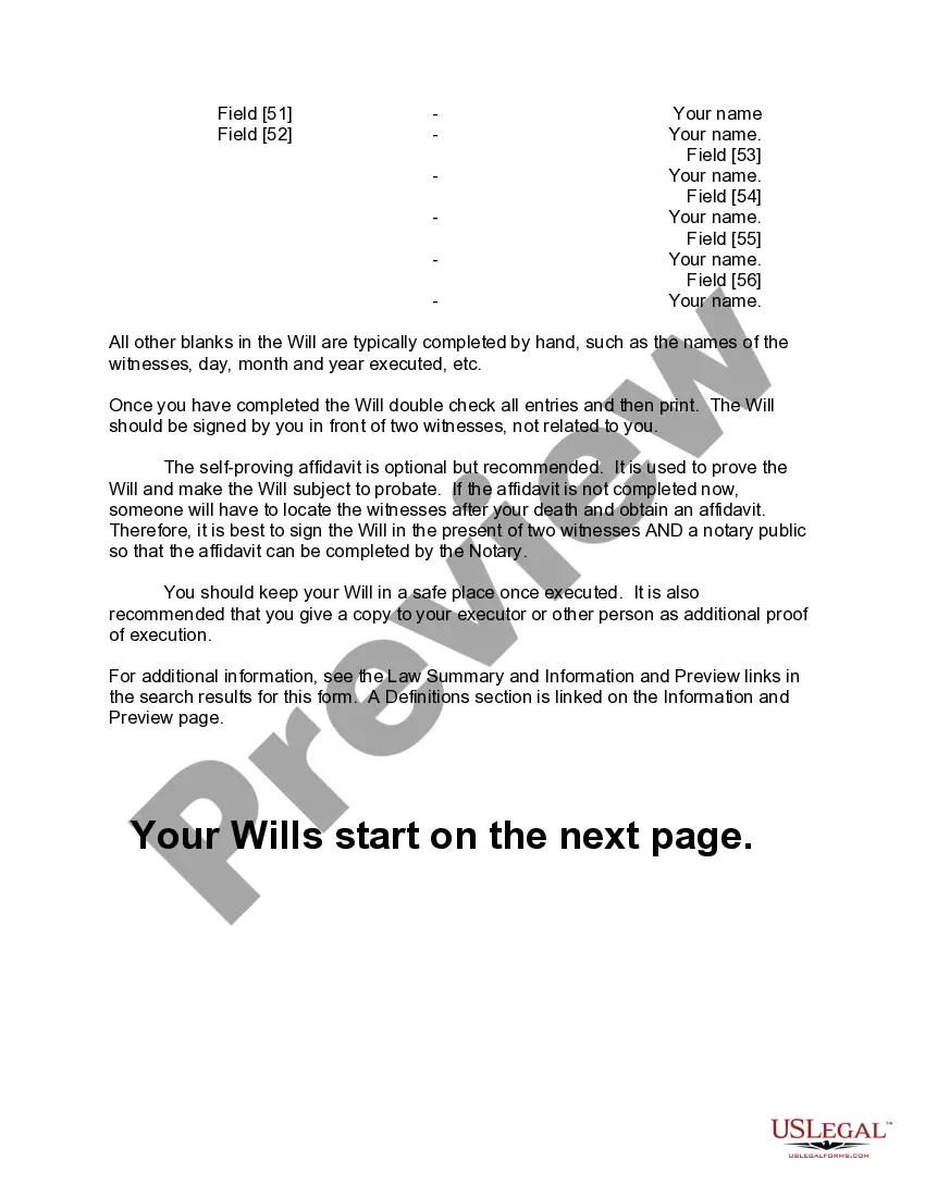 Preview Mutual Wills or Last Will and Testaments for Man and Woman living together, not Married with Minor Children