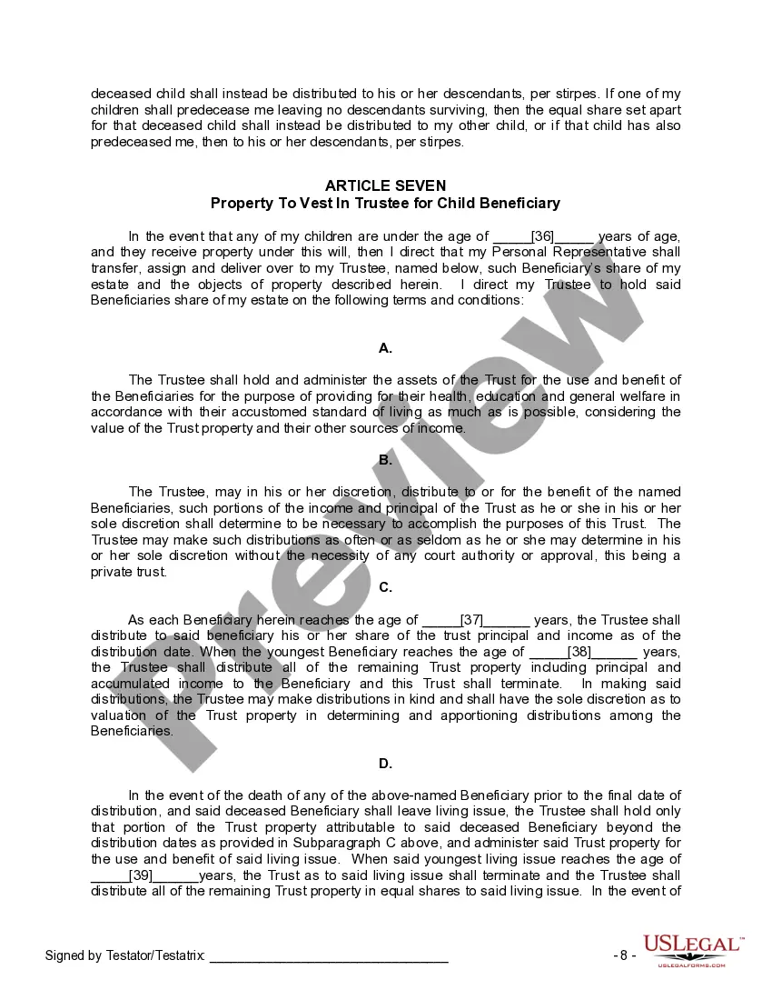 Preview Mutual Wills or Last Will and Testaments for Man and Woman living together, not Married with Minor Children