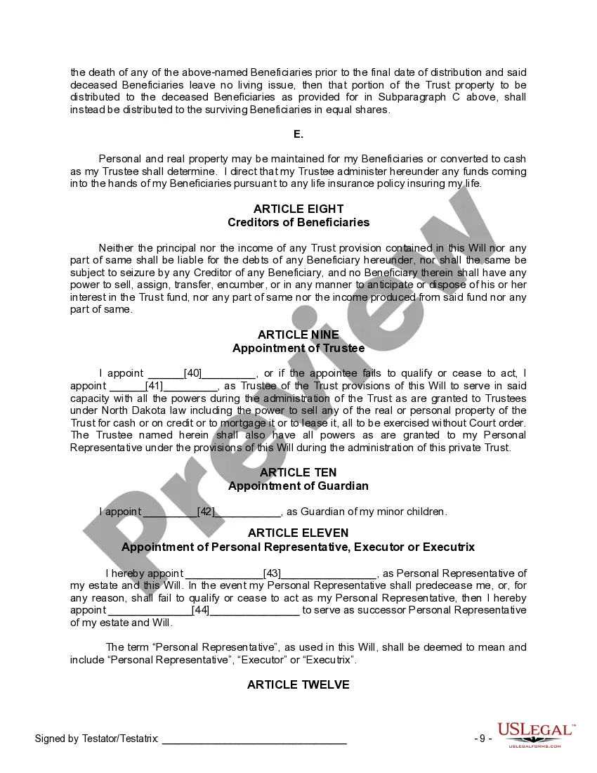 Preview Mutual Wills or Last Will and Testaments for Man and Woman living together, not Married with Minor Children