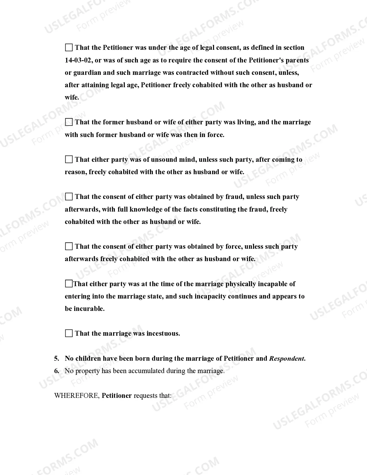 Preview Complaint for Annulment of Marriage