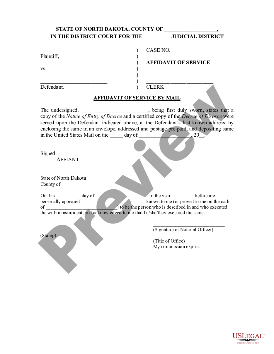 form Affidavit of Service by Mail preview