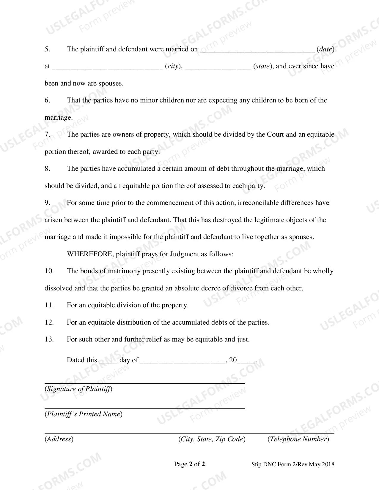 Preview Complaint for Divorce - Adult Children