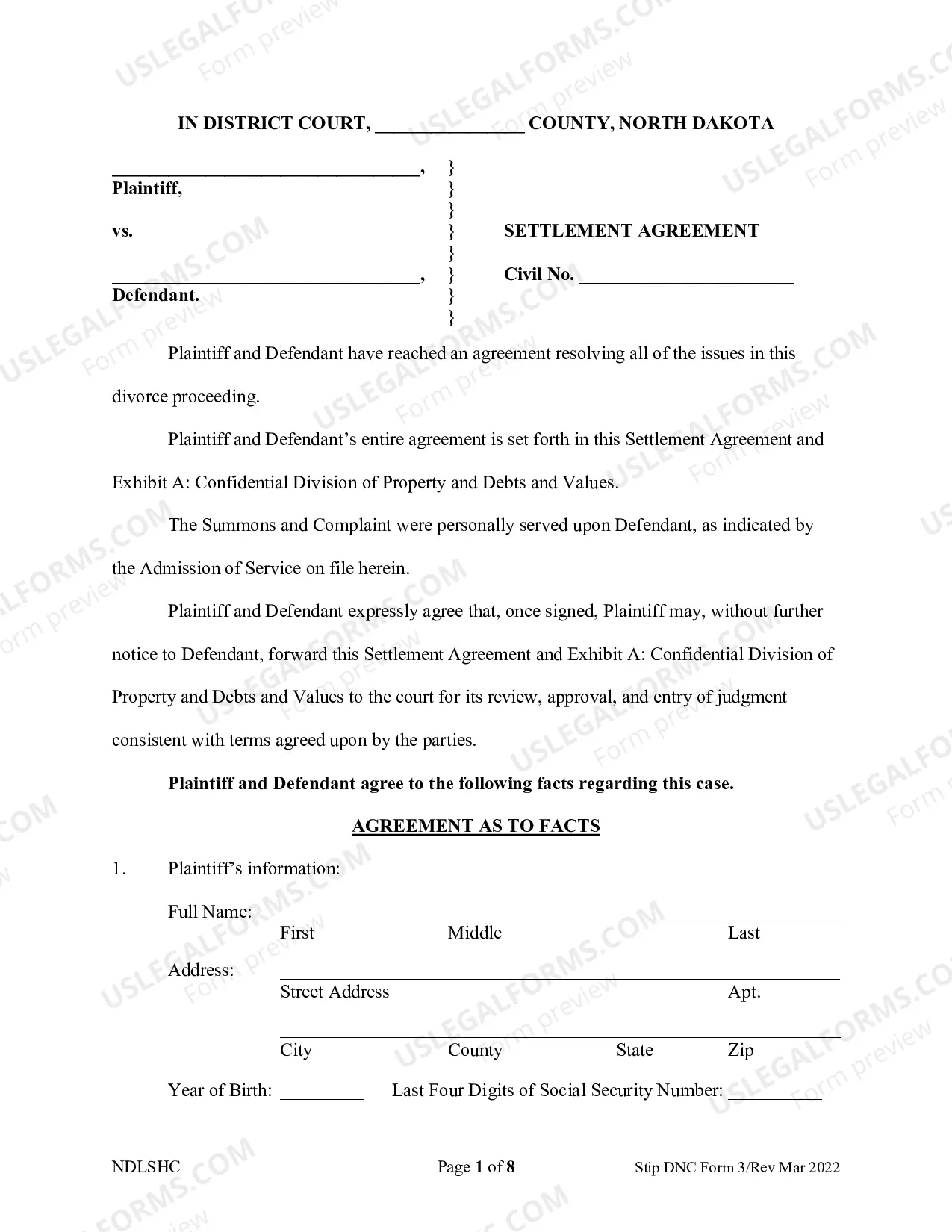 Preview Separation and Property Settlement Agreement - Adult Children