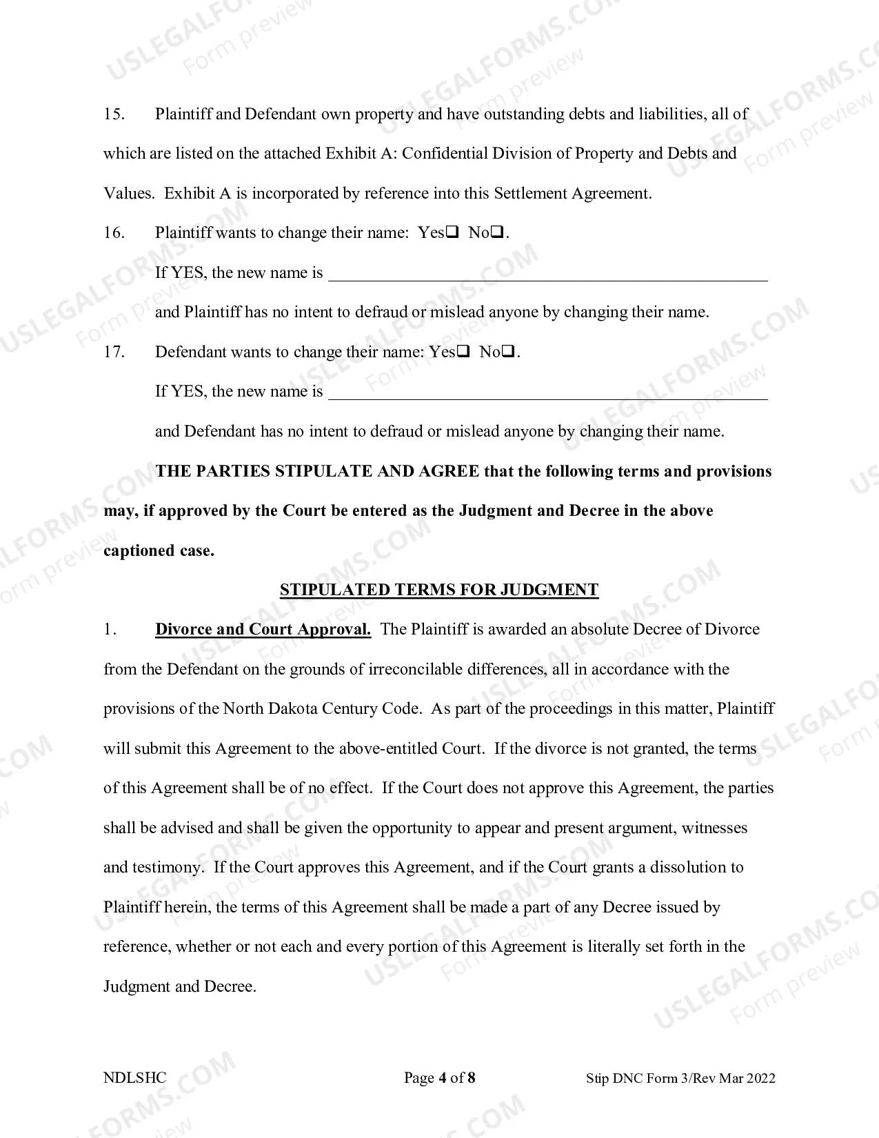 Preview Separation and Property Settlement Agreement - Adult Children