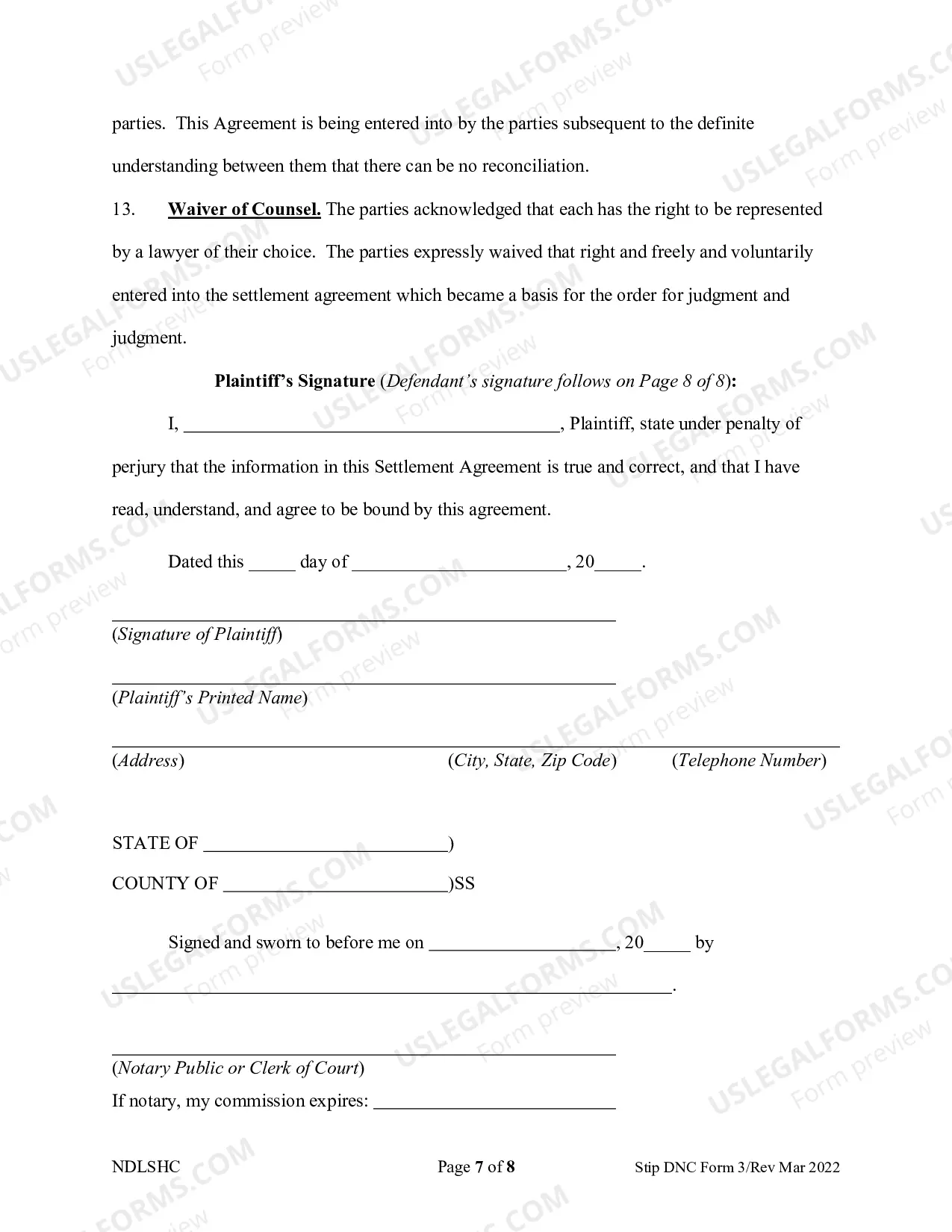 Preview Separation and Property Settlement Agreement - Adult Children