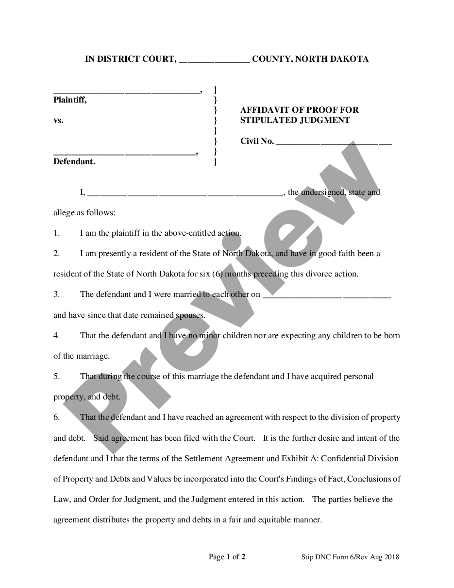 page 0 Affidavit of Proof of Stipulated Judgment preview