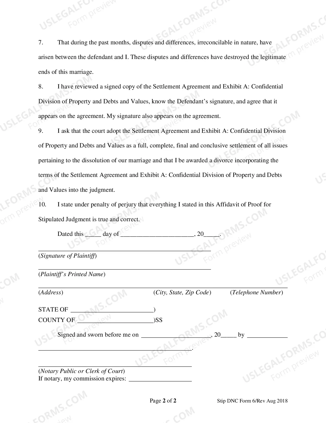 Preview Affidavit of Proof of Stipulated Judgment