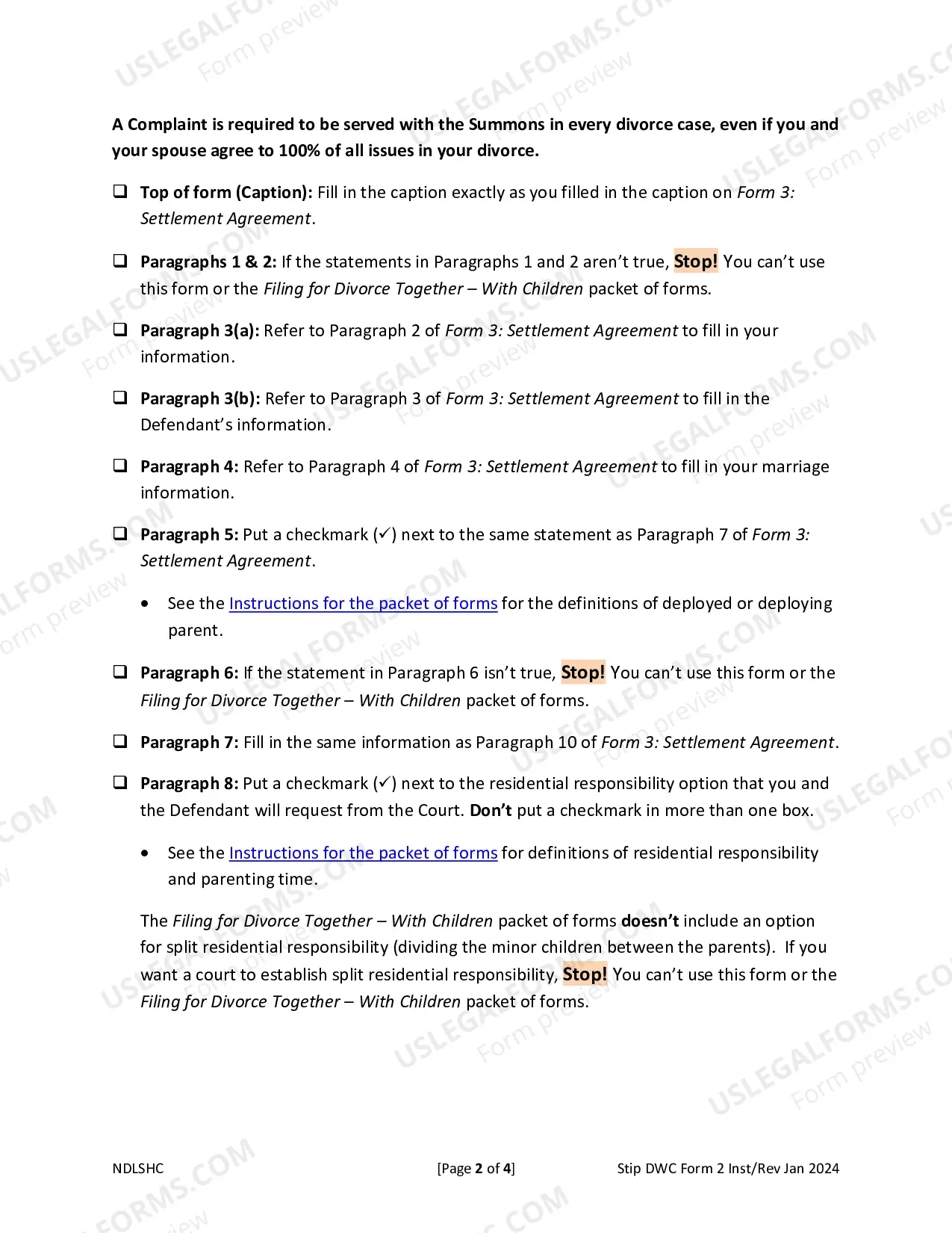 Preview Complaint for Divorce
