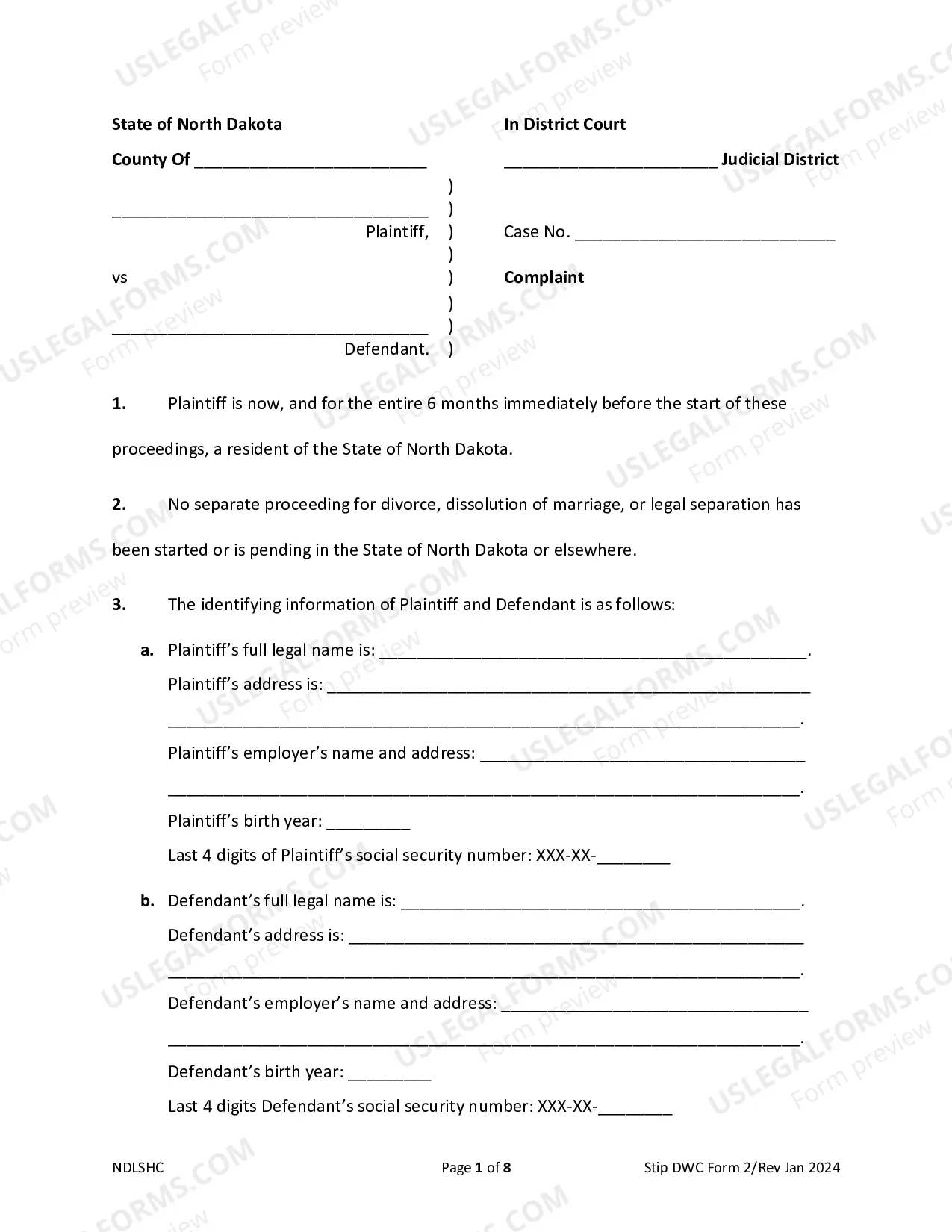 Preview Complaint for Divorce