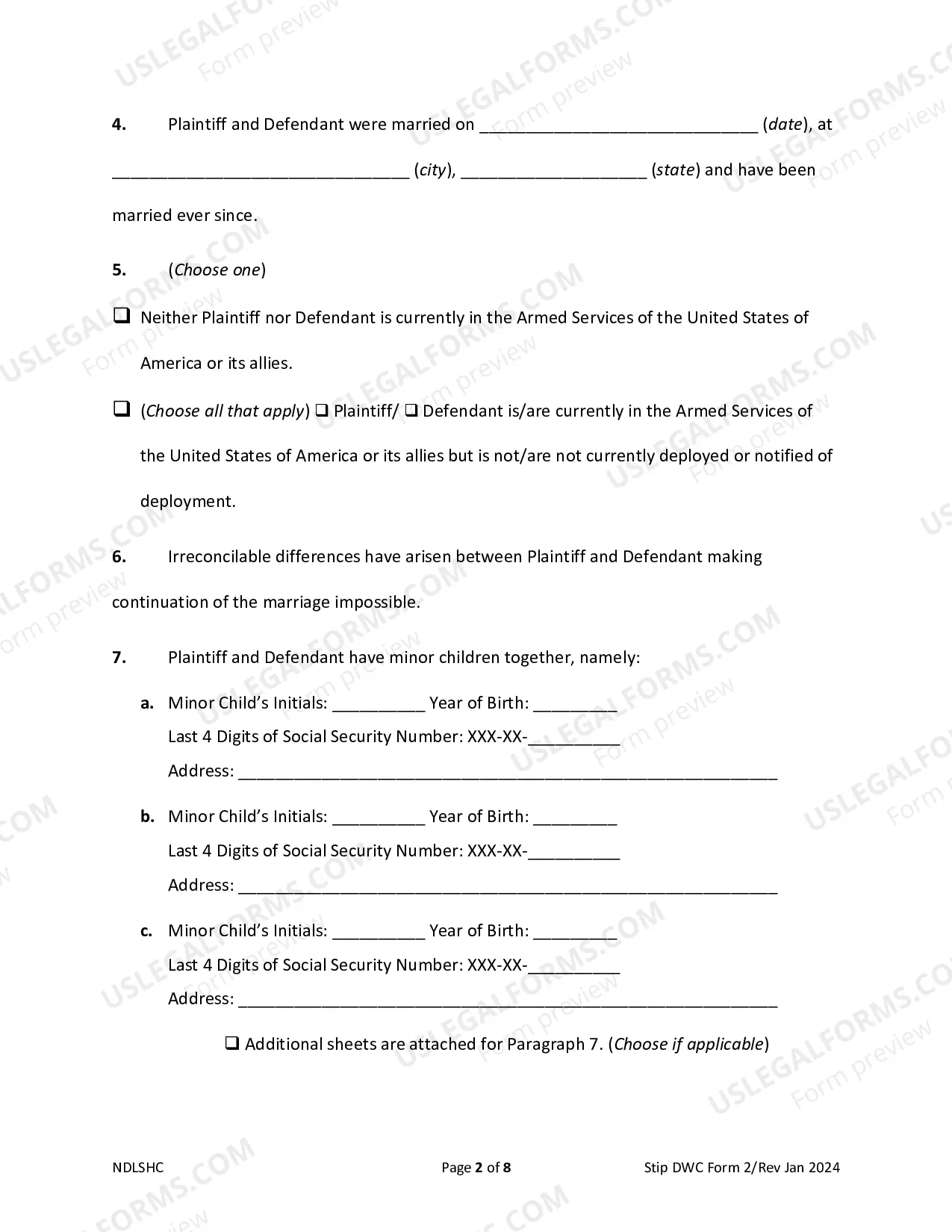 Preview Complaint for Divorce