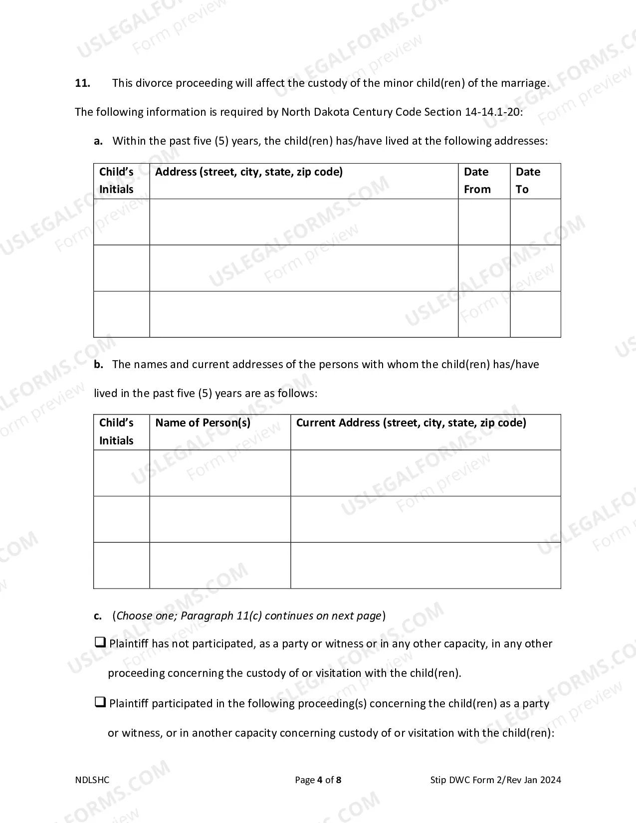 Preview Complaint for Divorce