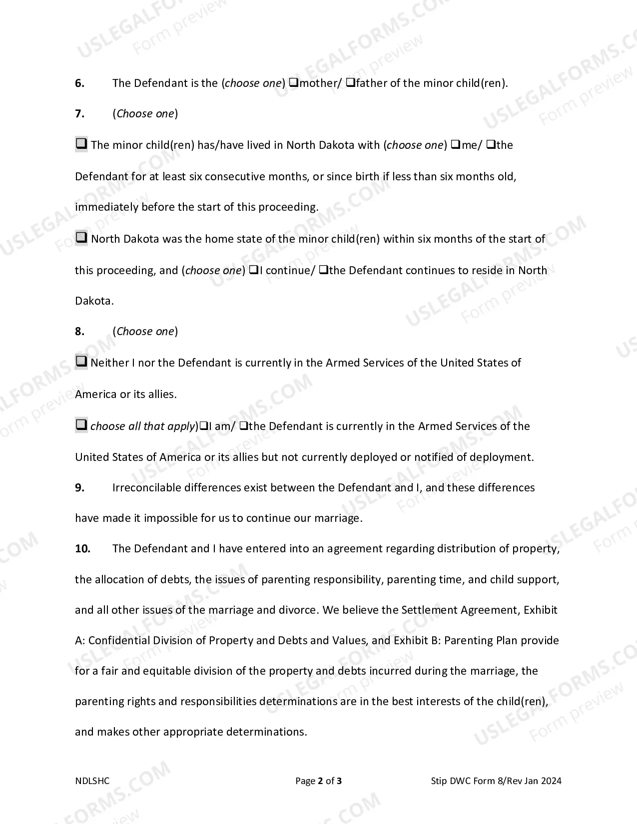 Preview Affidavit of Proof for Stipulated Judgment with Minor Children