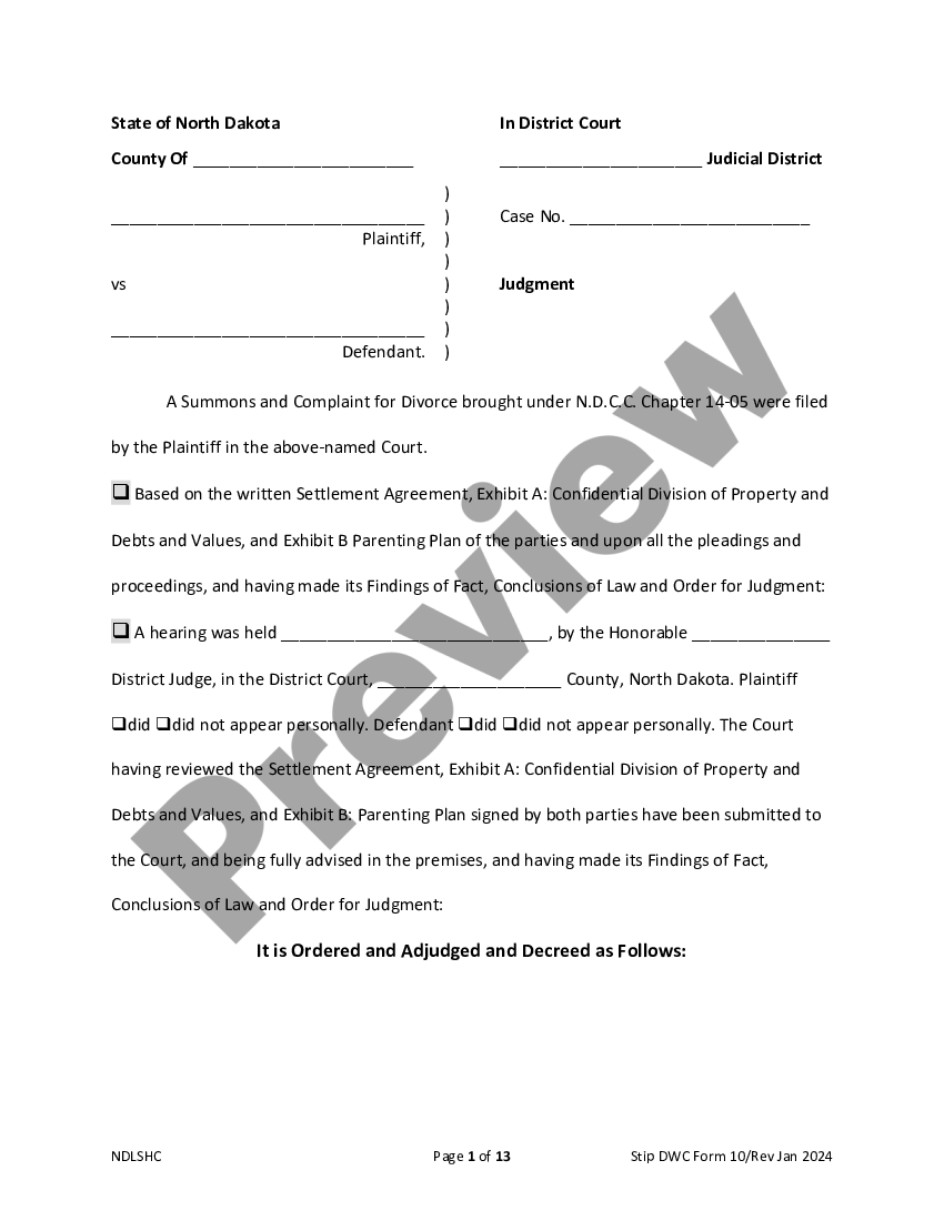 North Dakota Judgment of Divorce with Minor Children | US Legal Forms