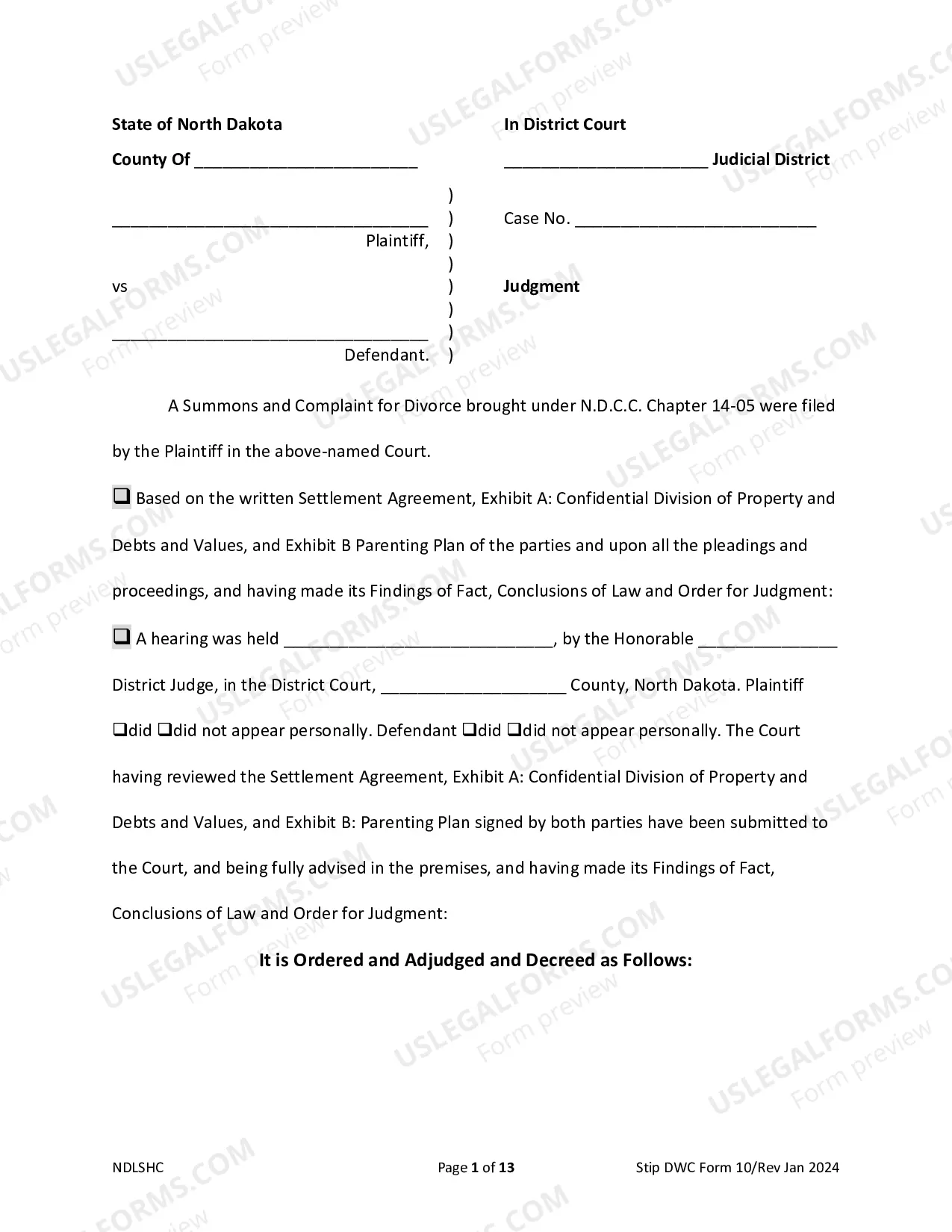 Preview Judgment of Divorce with Minor Children