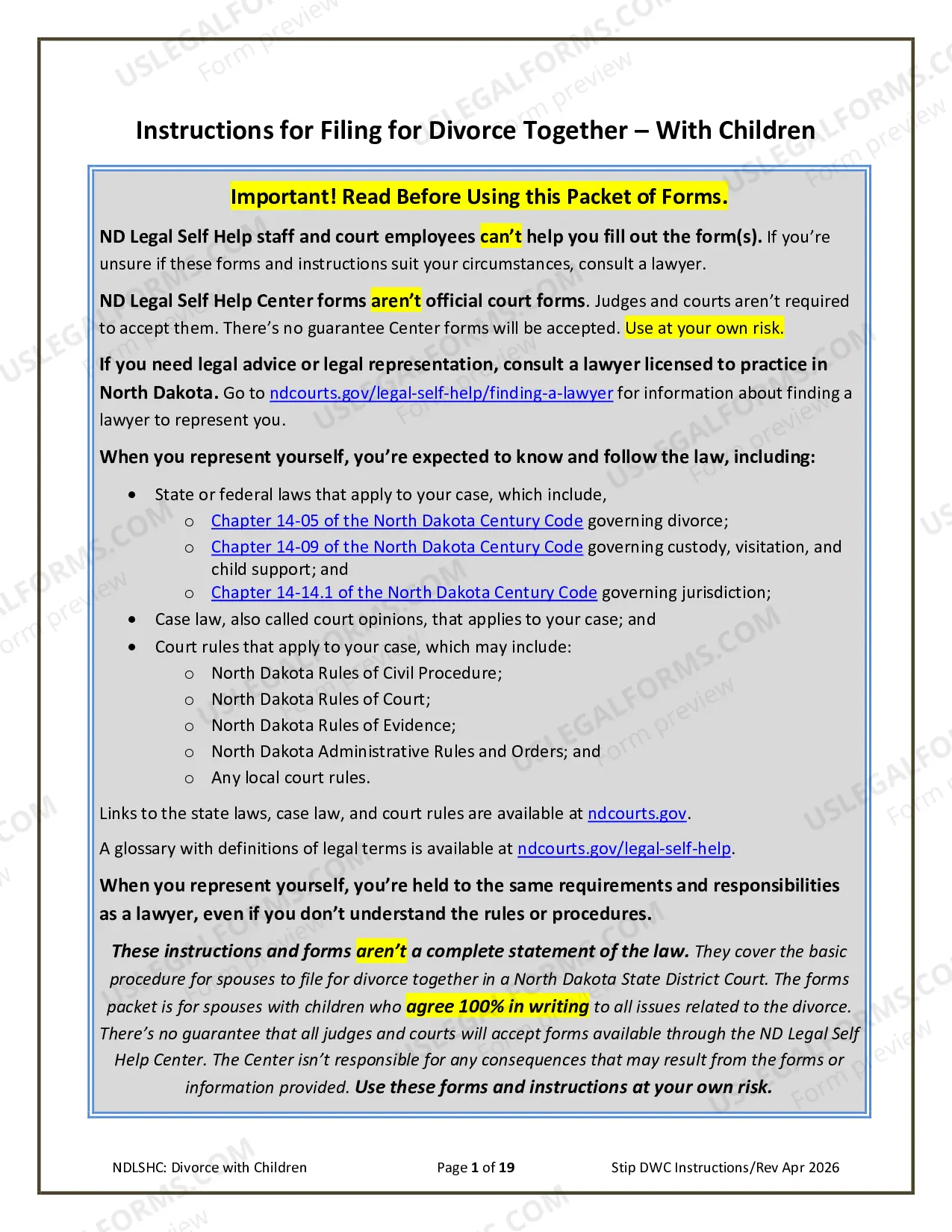 Preview Instructions for Filing for Divorce Together with Children