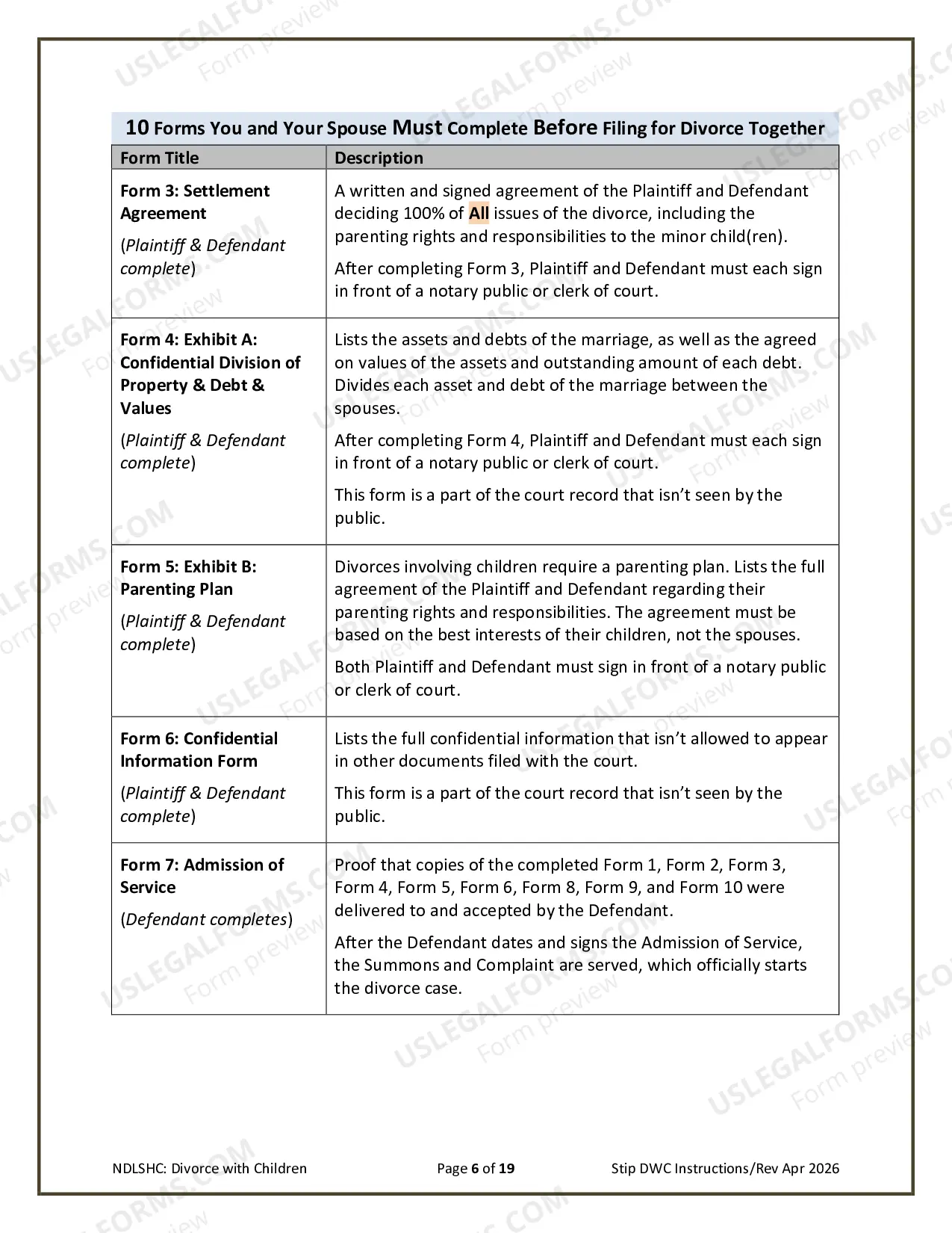 Preview Instructions for Filing for Divorce Together with Children