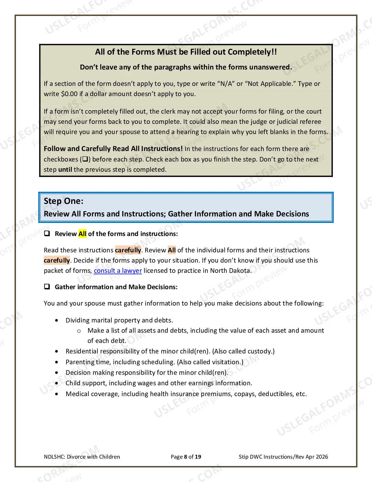 Preview Instructions for Filing for Divorce Together with Children