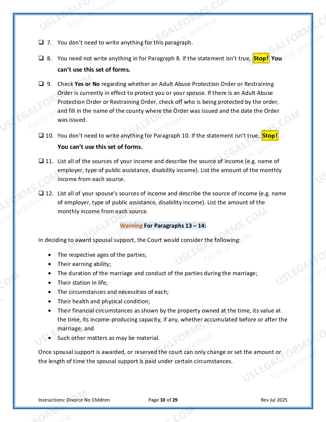 Preview Instructions for Filing for Divorce Together with No Minor Children
