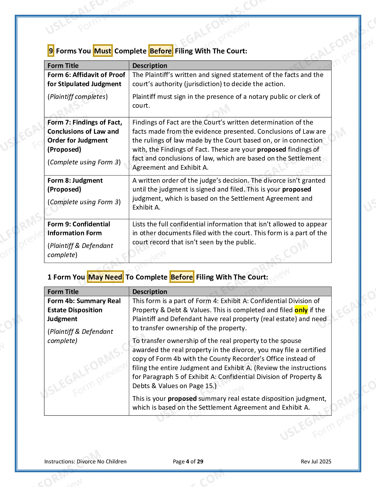 Preview Instructions for Filing for Divorce Together with No Minor Children