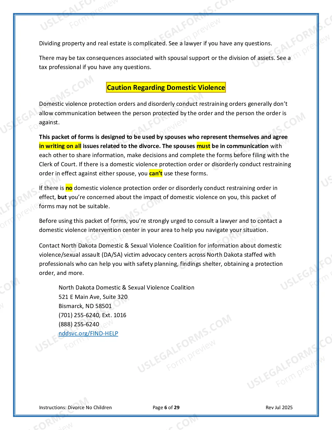 Preview Instructions for Filing for Divorce Together with No Minor Children