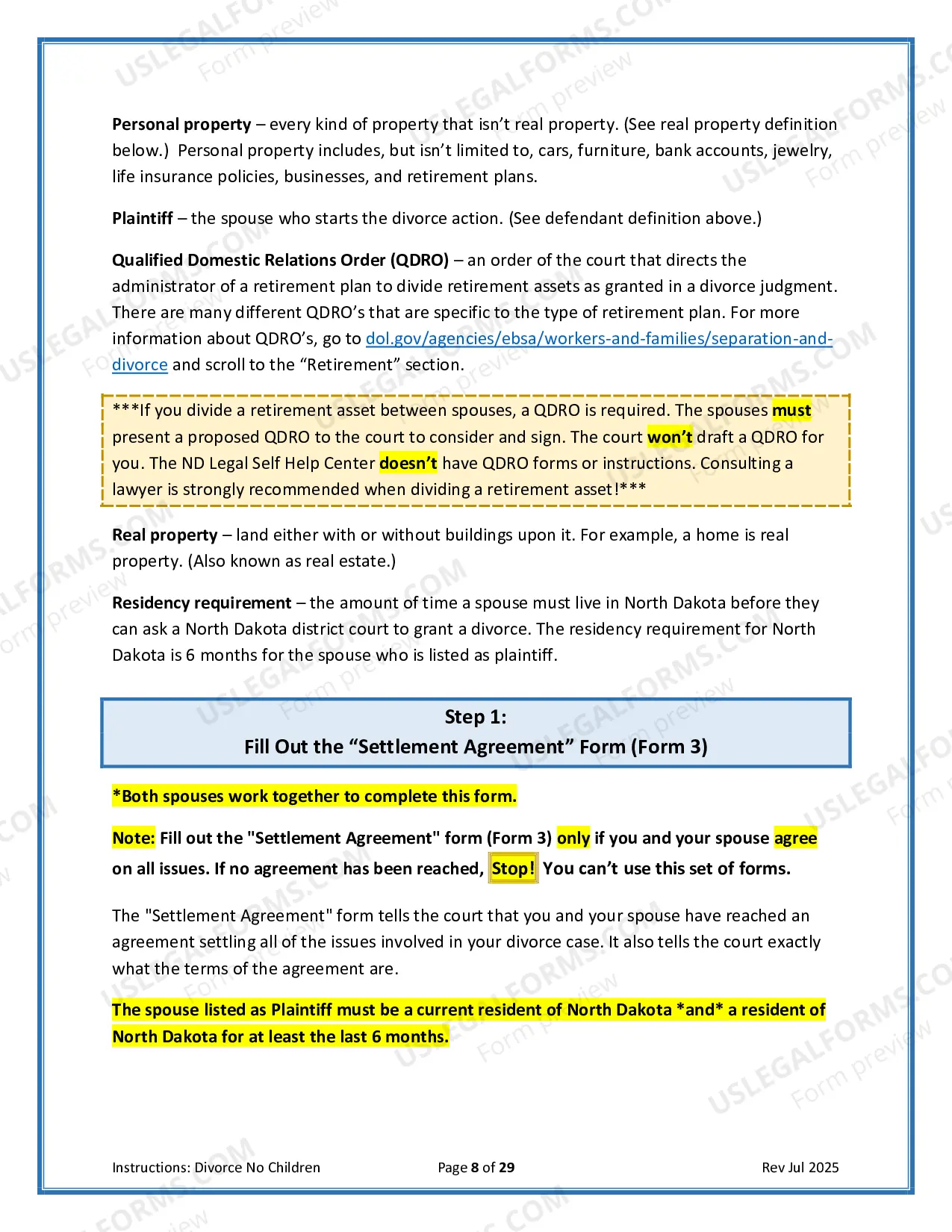 Preview Instructions for Filing for Divorce Together with No Minor Children