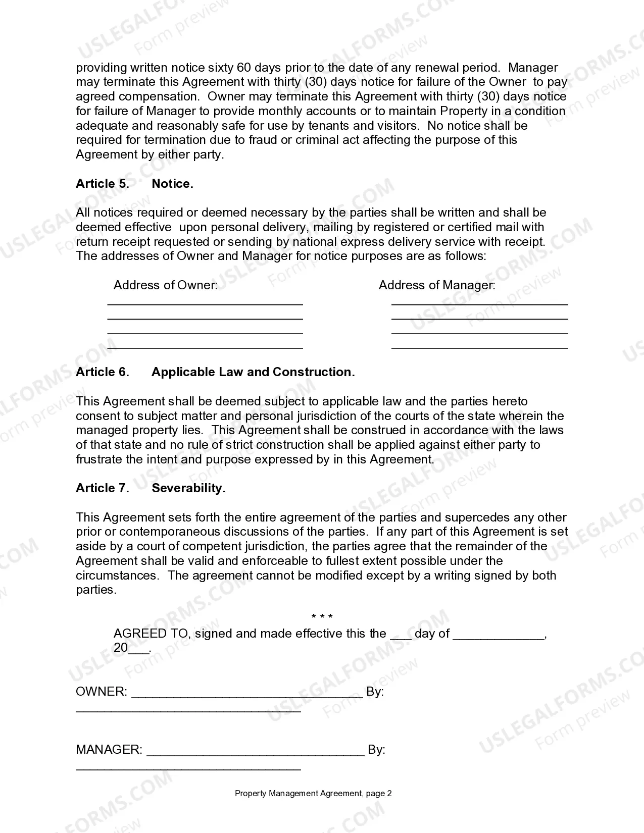 Preview Property Manager Agreement