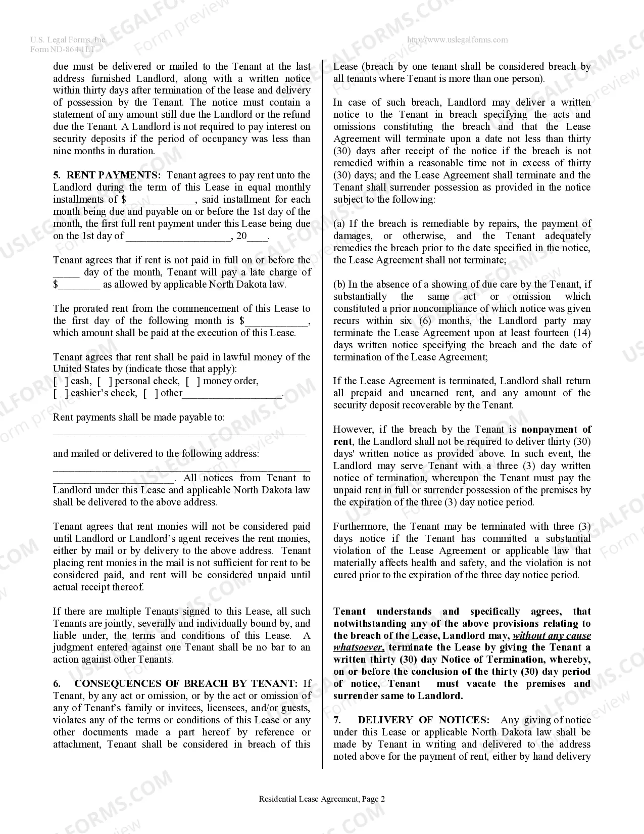 Preview Residential Lease or Rental Agreement for Month to Month