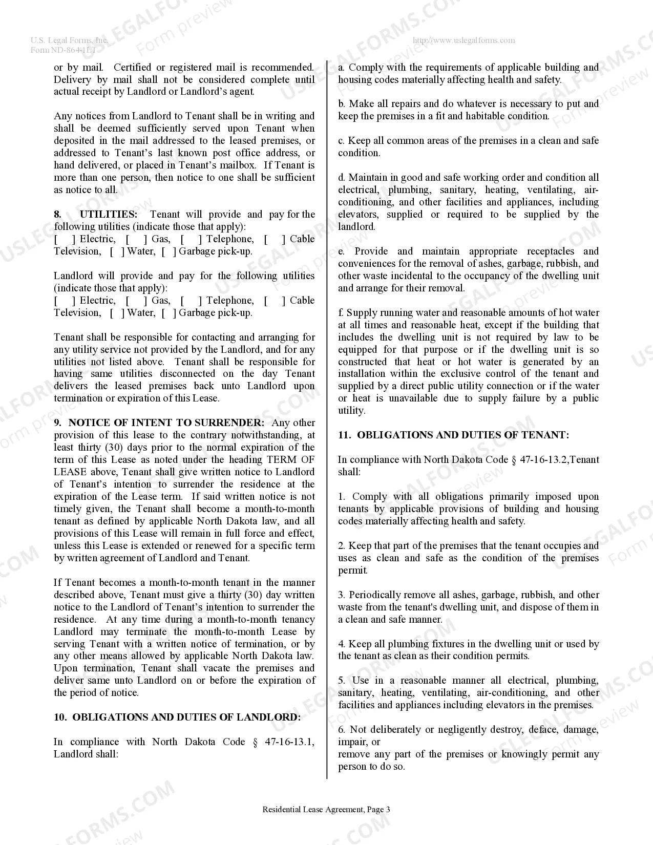 Preview Residential Lease or Rental Agreement for Month to Month
