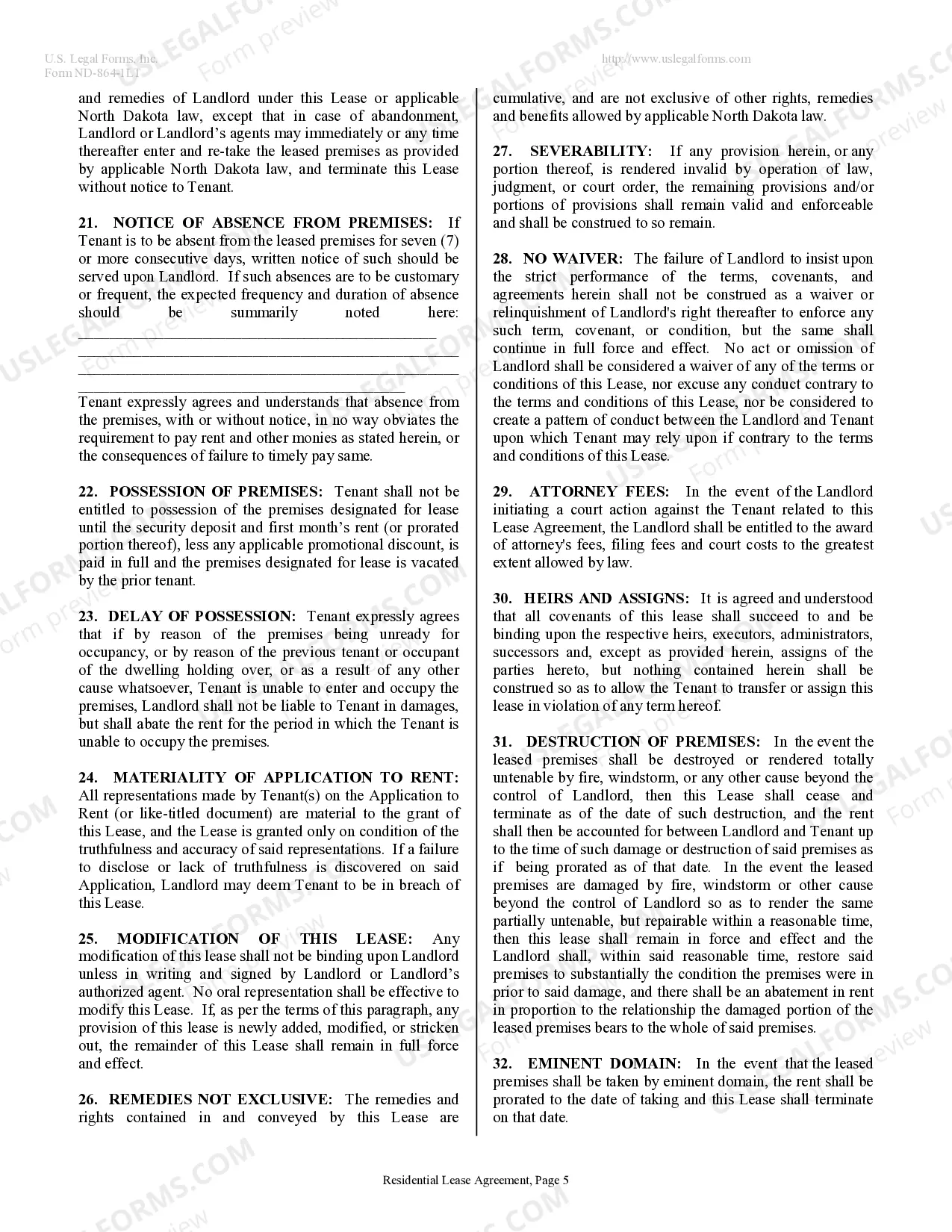 Preview Residential Lease or Rental Agreement for Month to Month