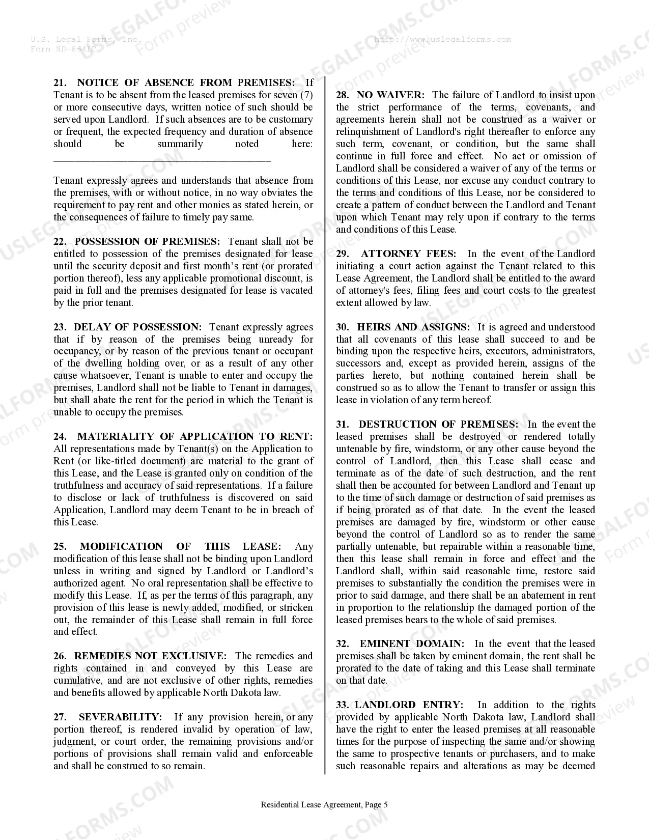 Preview Residential Rental Lease Agreement