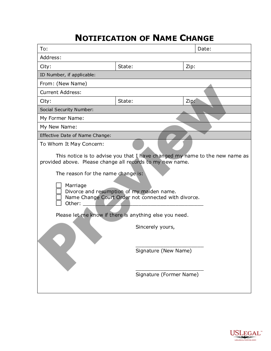 form Name Change Notification Form preview