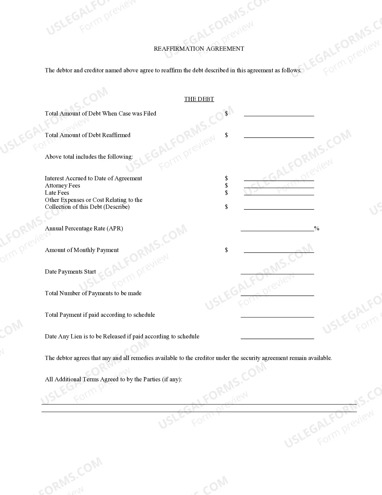 Preview Reaffirmation Agreement