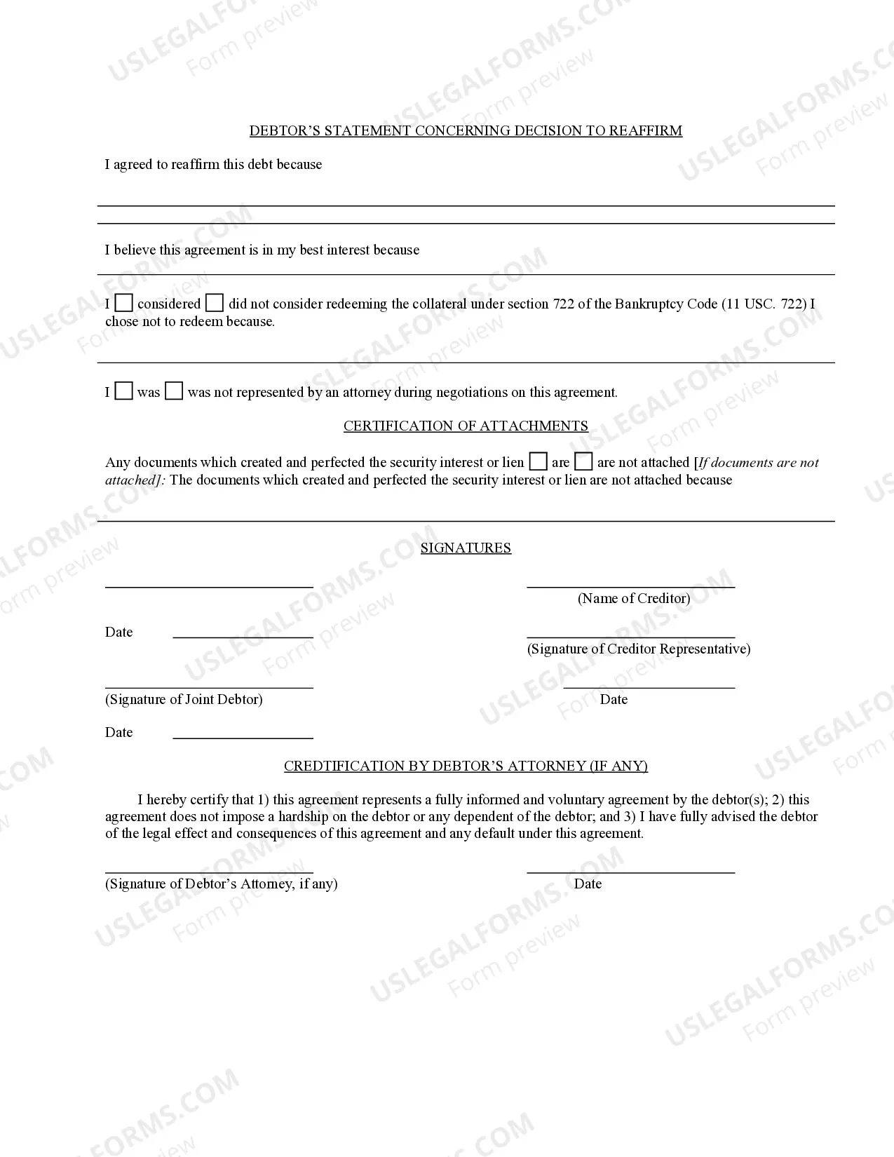 Preview Reaffirmation Agreement