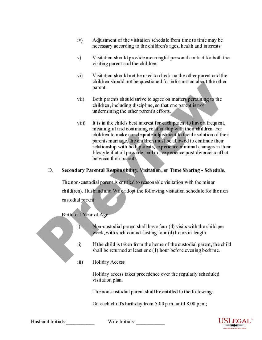 Preview Marital Domestic Separation and Property Settlement Agreement Minor Children no Joint Property or Debts where Divorce Action Filed