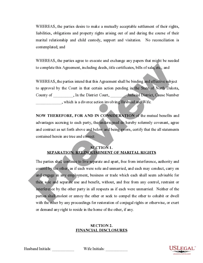 Preview Marital Domestic Separation and Property Settlement Agreement Minor Children Parties May have Joint Property or Debts where Divorce Action Filed