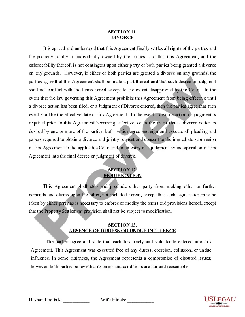Preview Marital Domestic Separation and Property Settlement Agreement for persons with no Children, no Joint Property, or Debts Effective Immediately