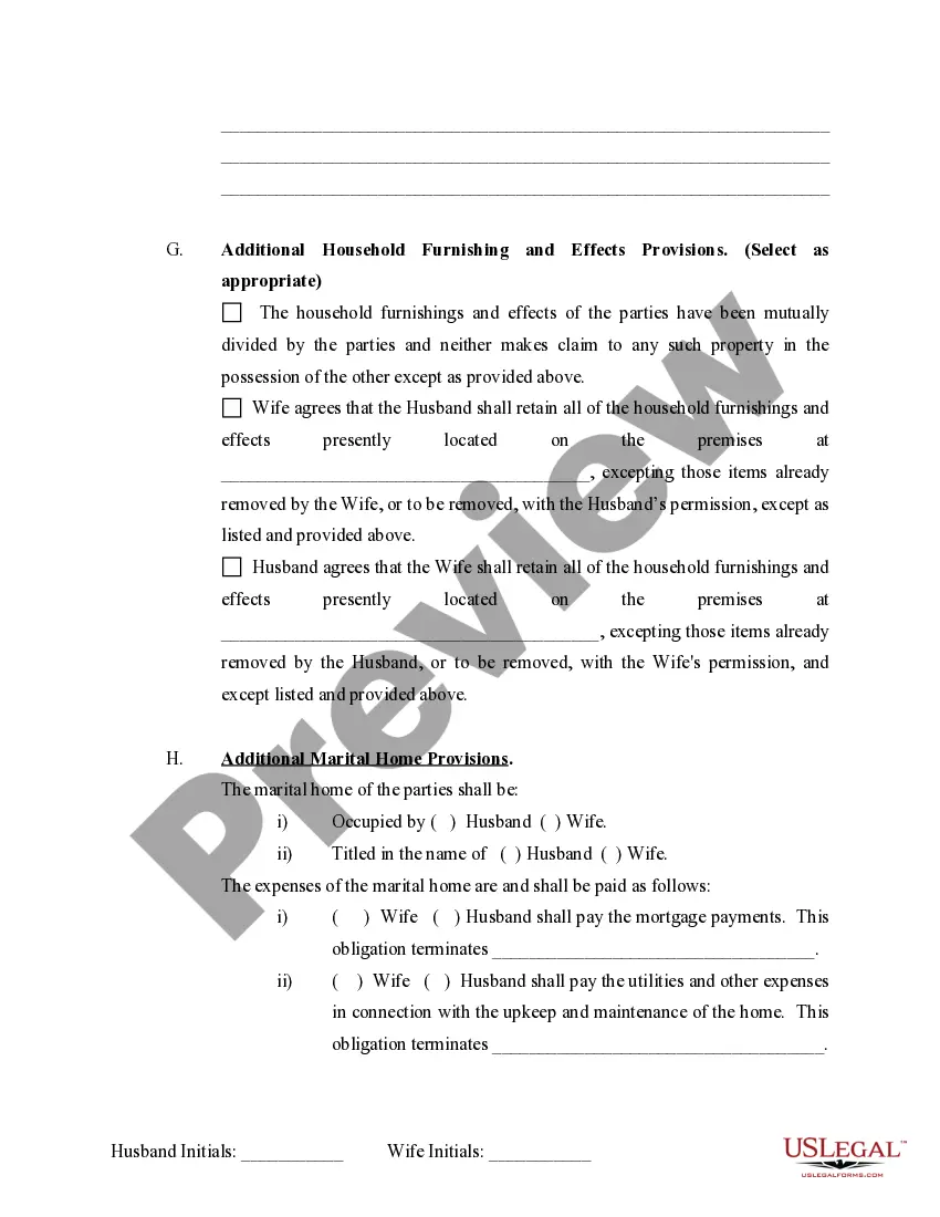 Preview Marital Domestic Separation and Property Settlement Agreement no Children parties may have Joint Property or Debts Effective Immediately