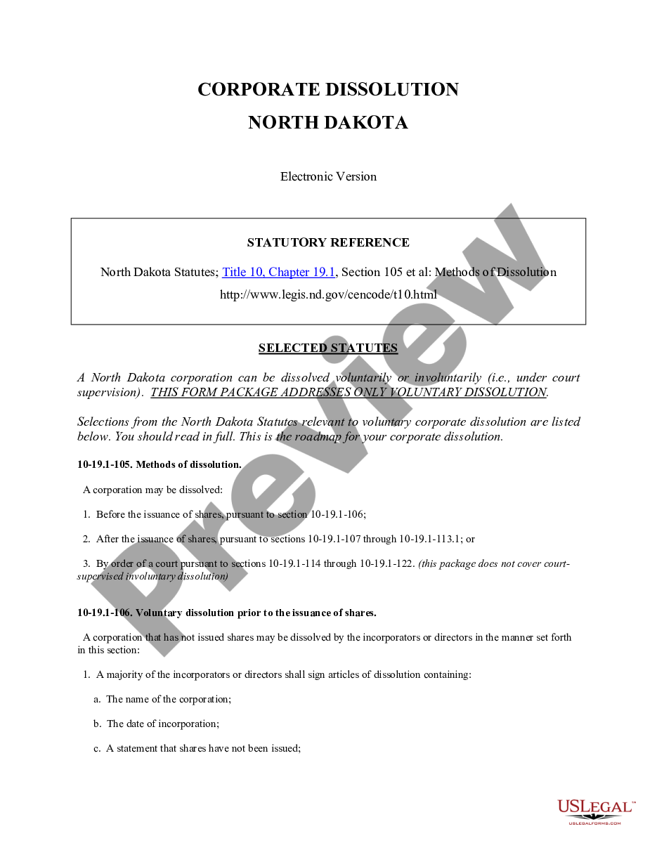 page 0 North Dakota Dissolution Package to Dissolve Corporation preview