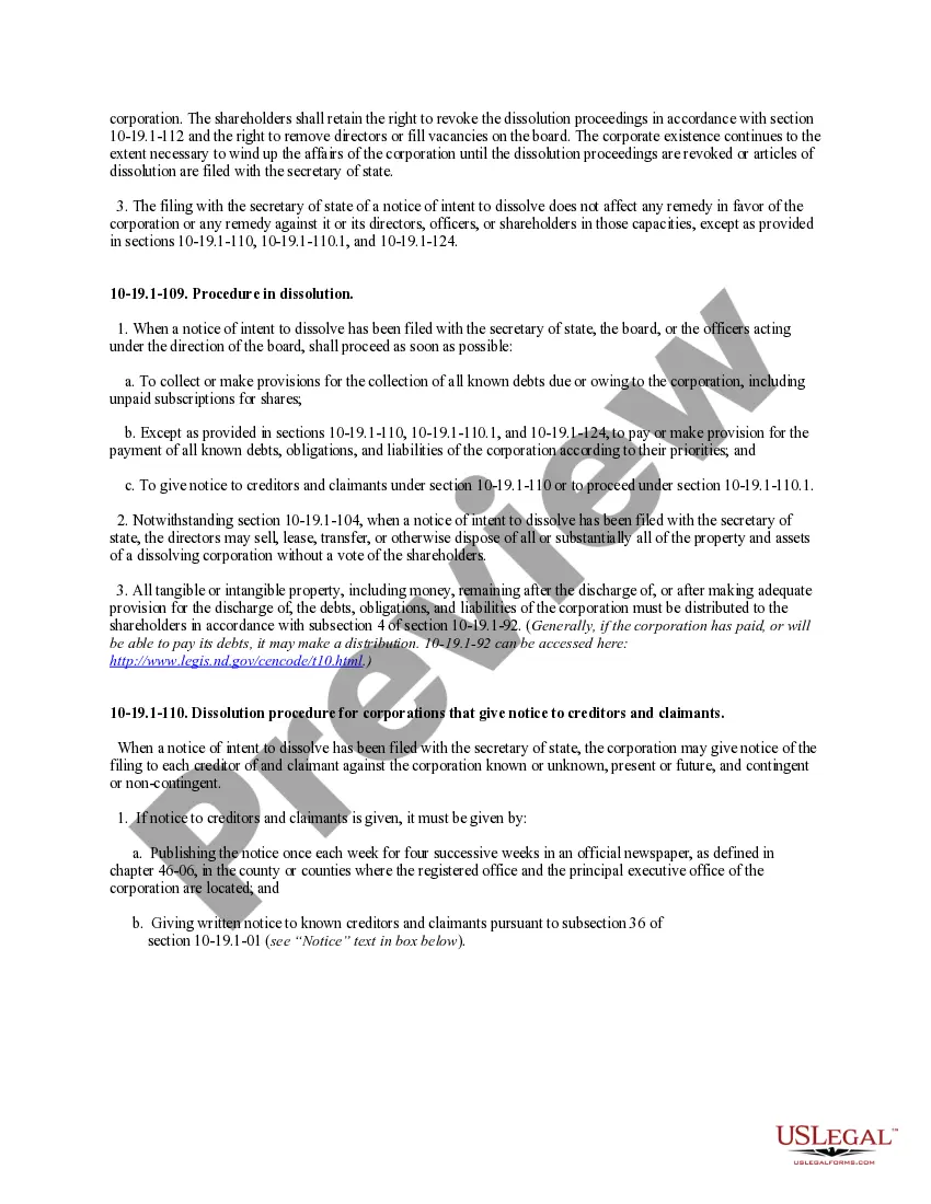 Get North Dakota Dissolution Package to Dissolve Corporation Preview North Dakota Dissolution Package to Dissolve Corporation